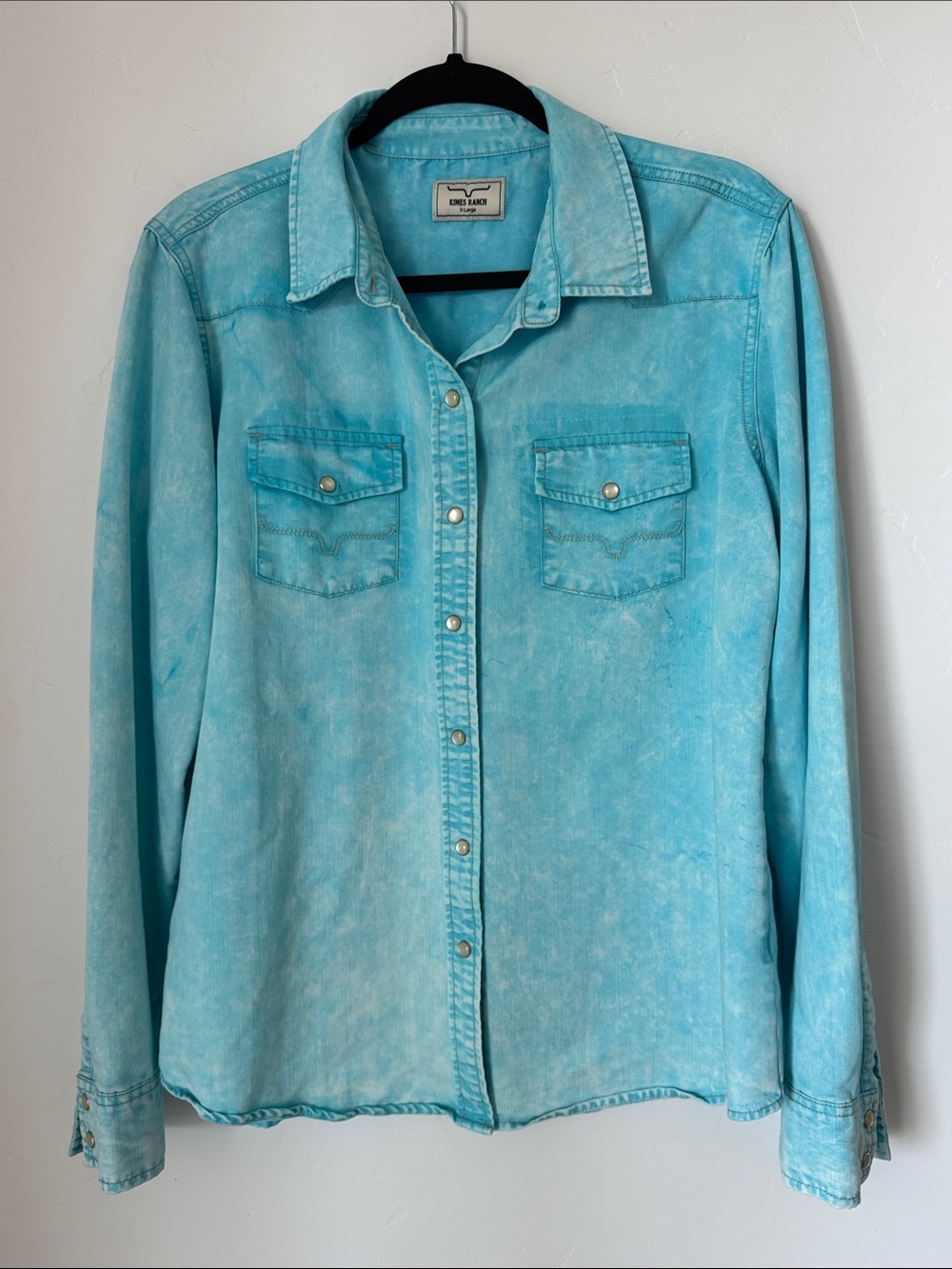 Kimes Ranch Women’s Turquoise Tencel Western Pearl Snap Shirt Long Sleeve XL